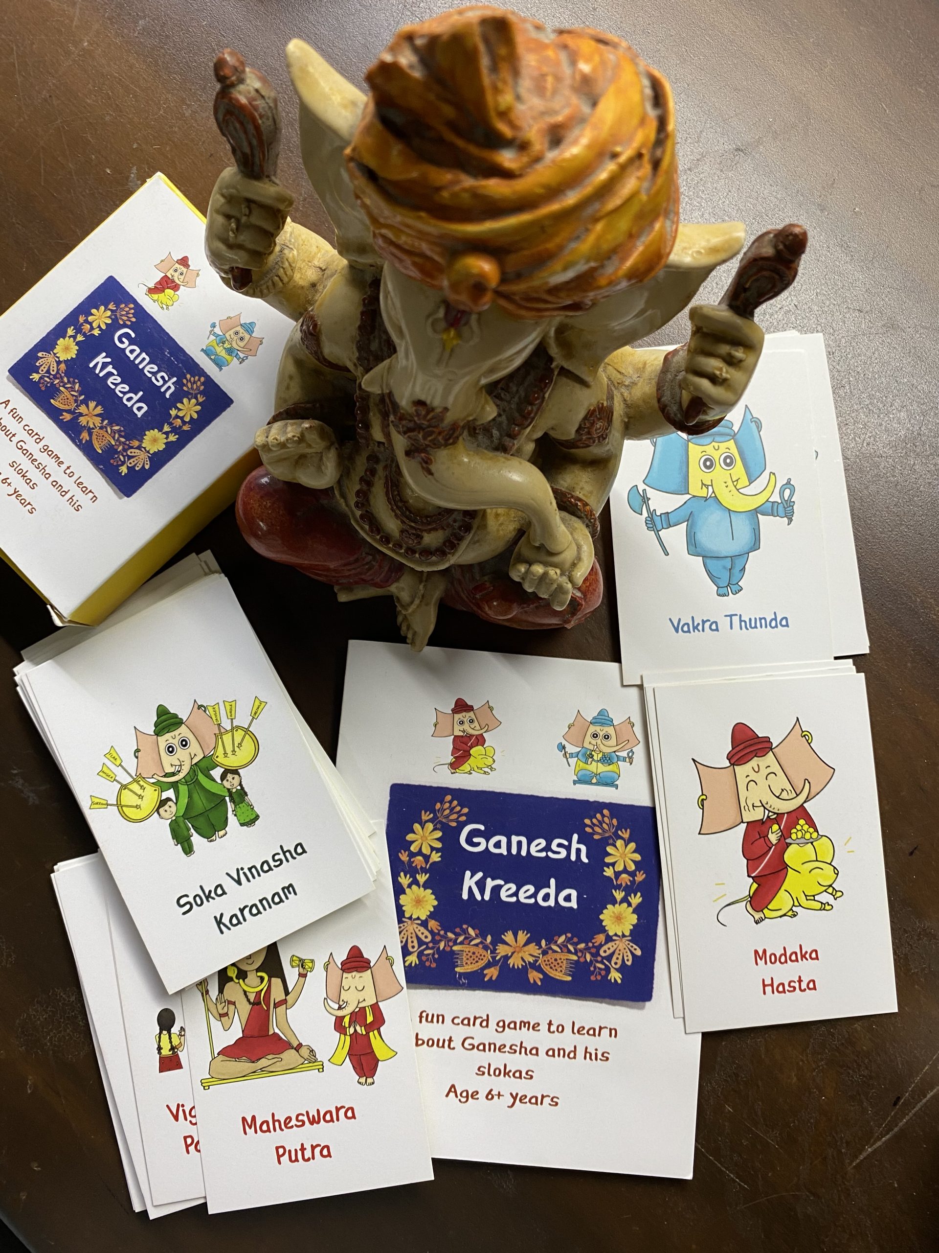 Ganesha flashcards aid learning slokas and hence help young children reconnect with hindu mythology in a fun way.
